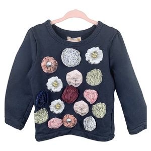 Sierra Julian, navy blue with flowers sweatshirt, 4 kids